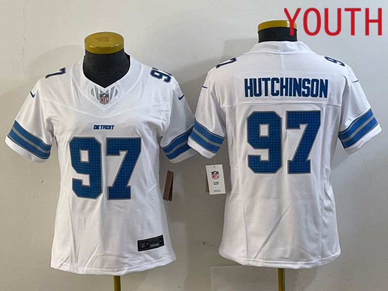 Youth Detroit Lions 97 Hutchinson White Three generations 2024 Nike Vapor F.U.S.E. Limited NFL Jersey